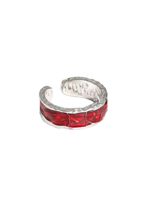 Platinum [red] 925 Sterling Silver Cubic Zirconia Geometric Minimalist Band Ring